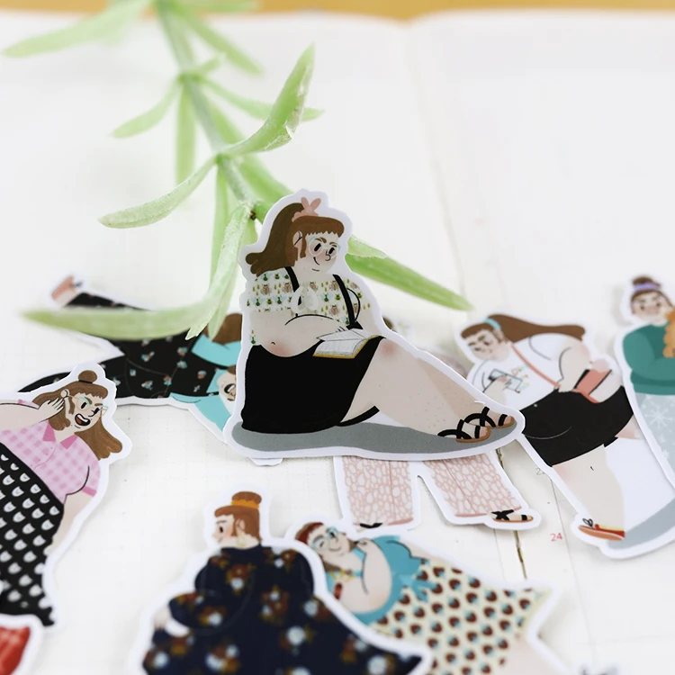 23pcs Fat Girl Daily Hand Account Cute Cartoon Sticker Hand Account Diy Album Waterproof Translucent Decorative Stickers