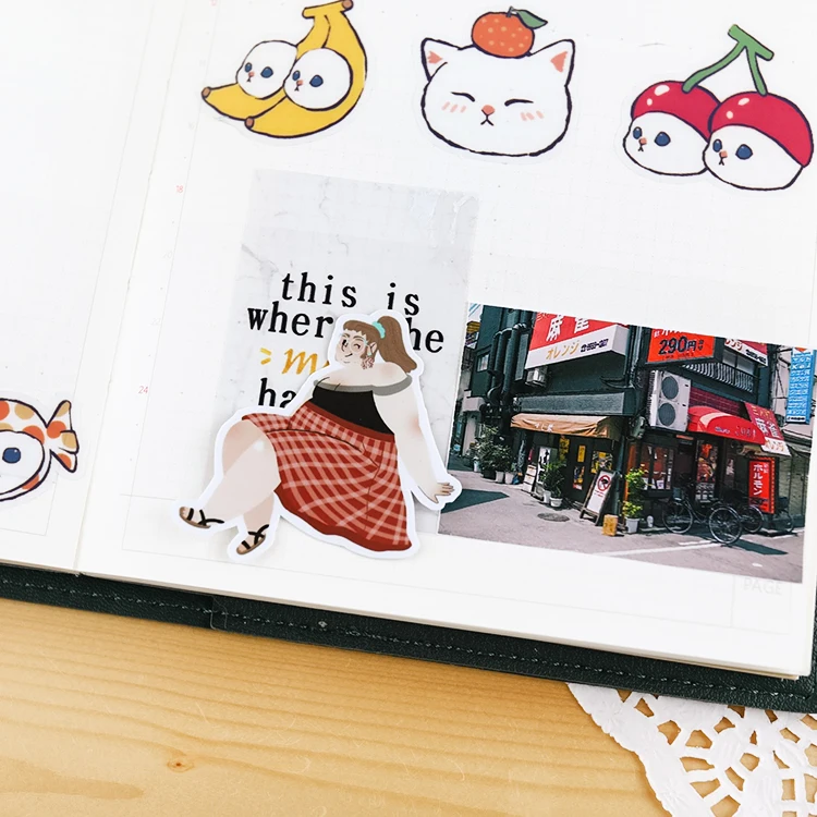 23pcs Fat Girl Daily Hand Account Cute Cartoon Sticker Hand Account Diy Album Waterproof Translucent Decorative Stickers