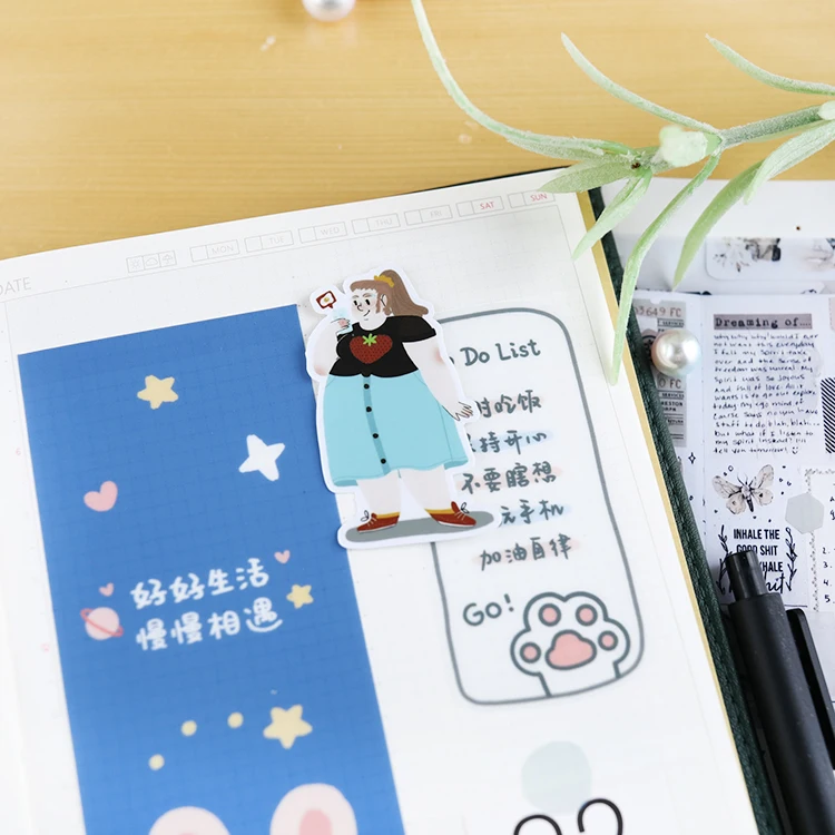23pcs Fat Girl Daily Hand Account Cute Cartoon Sticker Hand Account Diy Album Waterproof Translucent Decorative Stickers