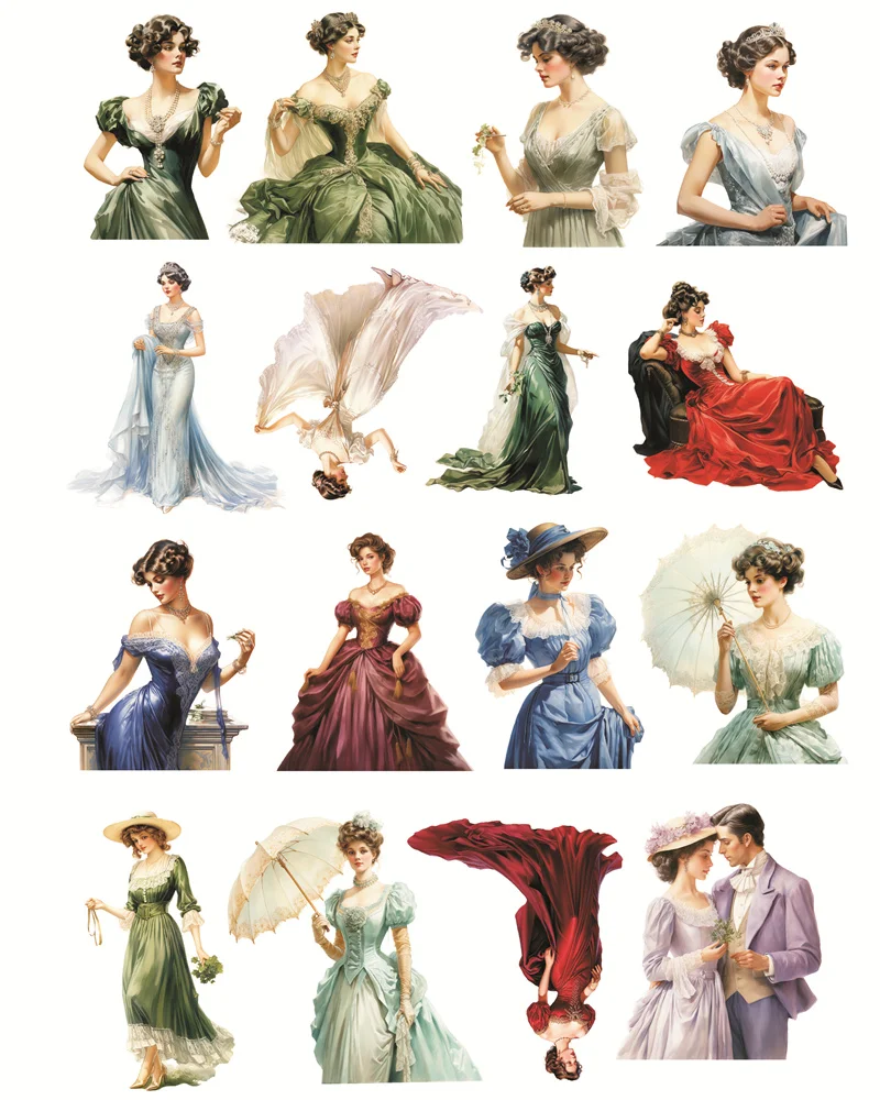 Stickers Hand-painted Vintage Victorian Palace Dress Ladies Gentlemen Stickers DIY Scrapbook Diary Decoration Vintage Journal