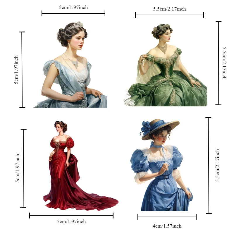 Stickers Hand-painted Vintage Victorian Palace Dress Ladies Gentlemen Stickers DIY Scrapbook Diary Decoration Vintage Journal