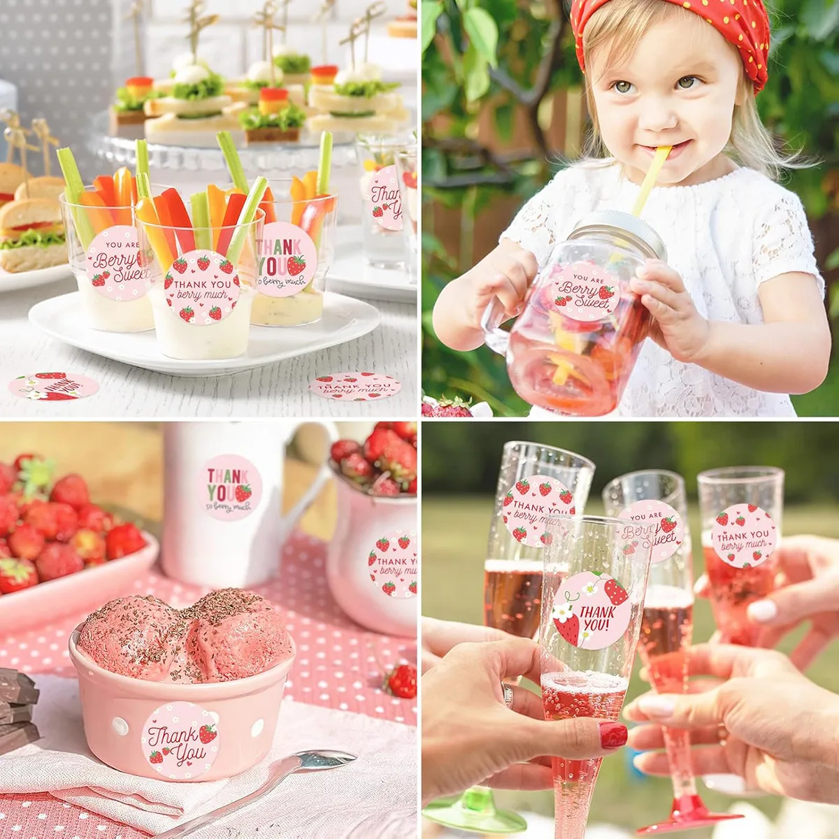 500pcs Strawberry Thank You Stickers,DIYAdhesive Labels Envelope Gift Sealing Stickers Birthday Party Cupcake Decoration Sticker