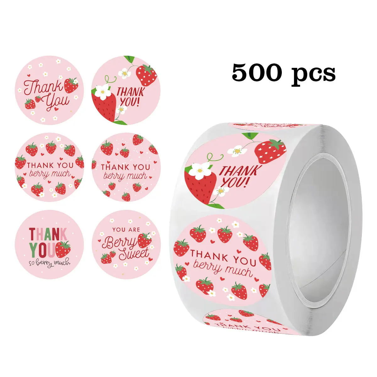 500pcs Strawberry Thank You Stickers，DIYAdhesive Labels Envelope Gift Sealing Stickers Birthday Party Cupcake Decoration Sticker
