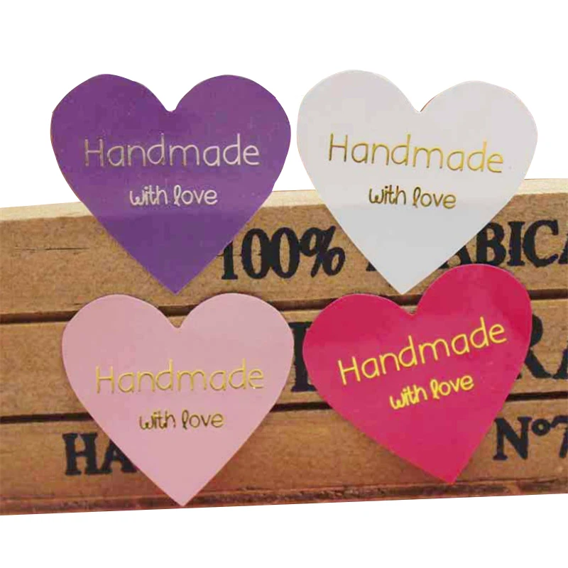 100pcs/lot Thank You Handmade Heart Design Bronzing Seal Multiple Colour DIY Multifunction Seal Sticker Gift Packaging Label