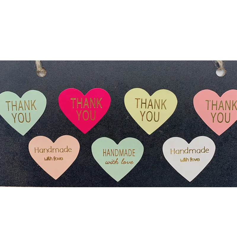 100pcs/lot Thank You Handmade Heart Design Bronzing Seal Multiple Colour DIY Multifunction Seal Sticker Gift Packaging Label