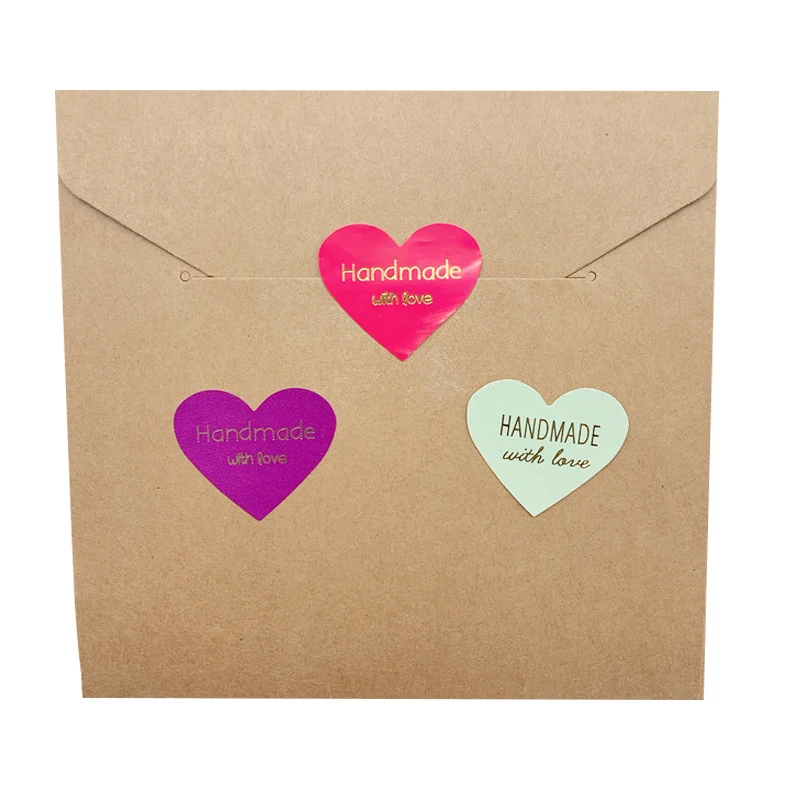 100pcs/lot Thank You Handmade Heart Design Bronzing Seal Multiple Colour DIY Multifunction Seal Sticker Gift Packaging Label