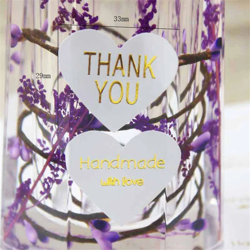 100pcs/lot Thank You Handmade Heart Design Bronzing Seal Multiple Colour DIY Multifunction Seal Sticker Gift Packaging Label