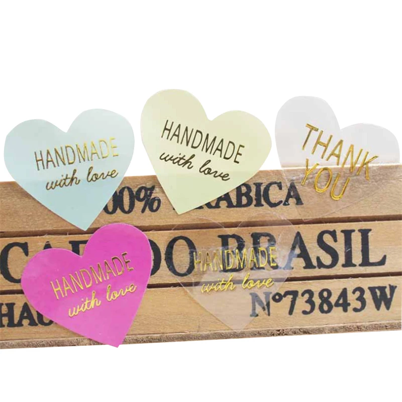 100pcs/lot Thank You Handmade Heart Design Bronzing Seal Multiple Colour DIY Multifunction Seal Sticker Gift Packaging Label