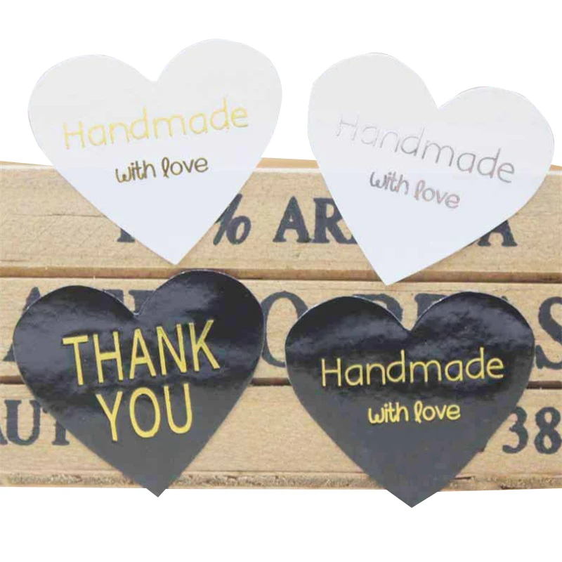 100pcs/lot Thank You Handmade Heart Design Bronzing Seal Multiple Colour DIY Multifunction Seal Sticker Gift Packaging Label