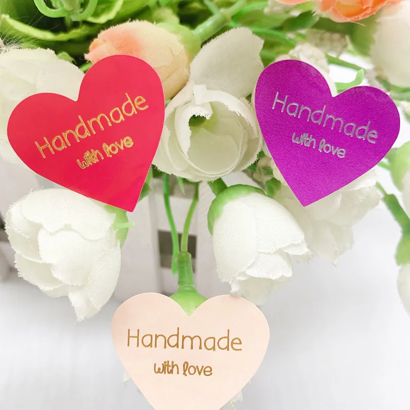 100pcs/lot Thank You Handmade Heart Design Bronzing Seal Multiple Colour DIY Multifunction Seal Sticker Gift Packaging Label