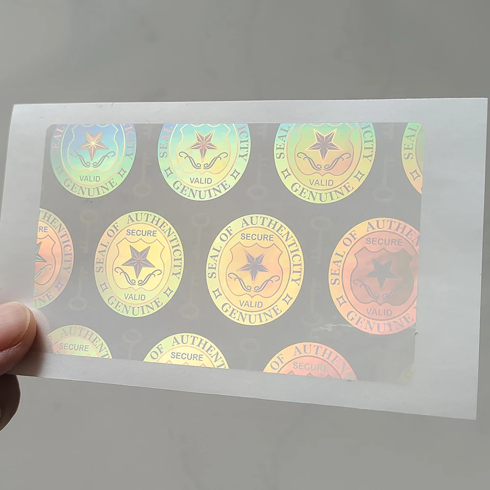 10pcs 84x52mm Transparent Hologram Decoration Sticker Waterproof Tear Resistant Clear Plastic Laser Holographic Anti-fake Label