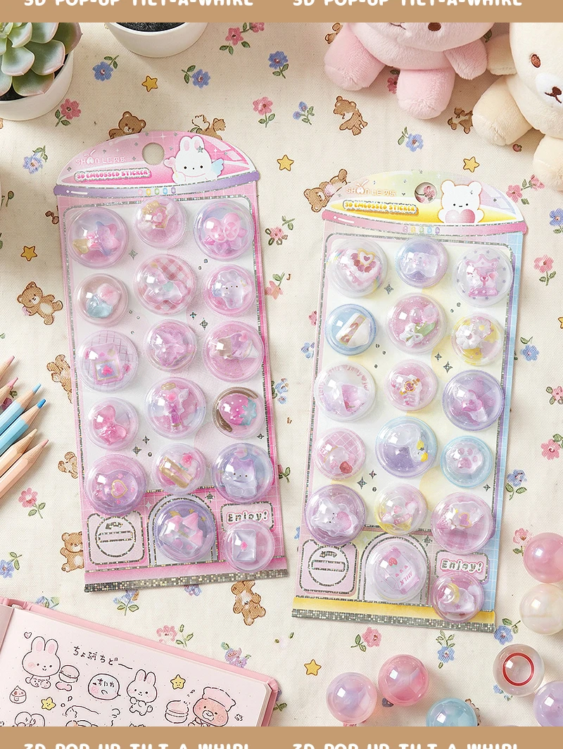 New Cartoon Capsules Shake 3D Relief Stickers Scrapbooking Diy Diary Decor Journaling Stationery Cute Stickers School Supplies