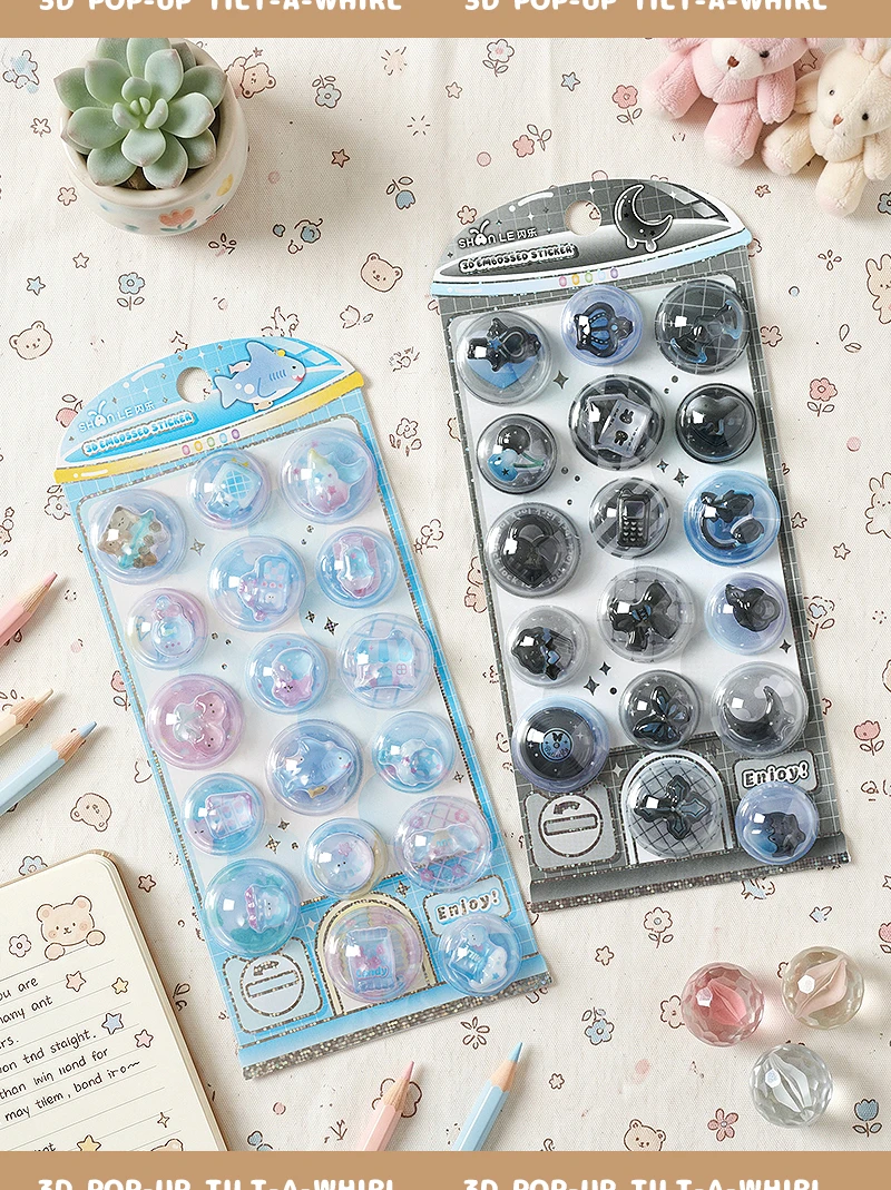 New Cartoon Capsules Shake 3D Relief Stickers Scrapbooking Diy Diary Decor Journaling Stationery Cute Stickers School Supplies