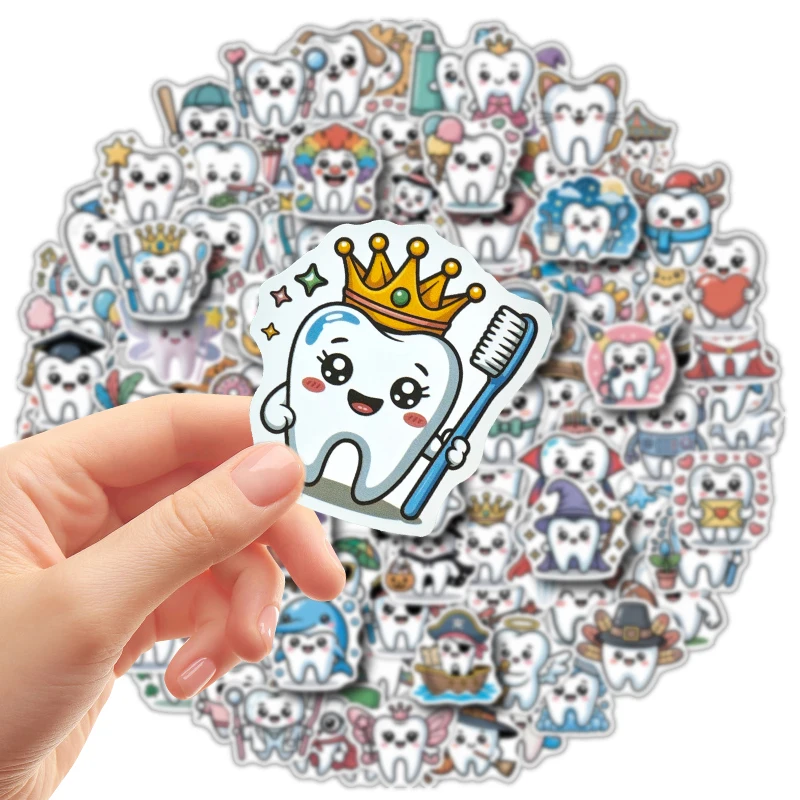 100PCS Tooth Cartoon Graffiti Stickers DIY Notebook Phone Guitar Water Bottle Luggage Helmet Bicycle Notebook Decoration Decals