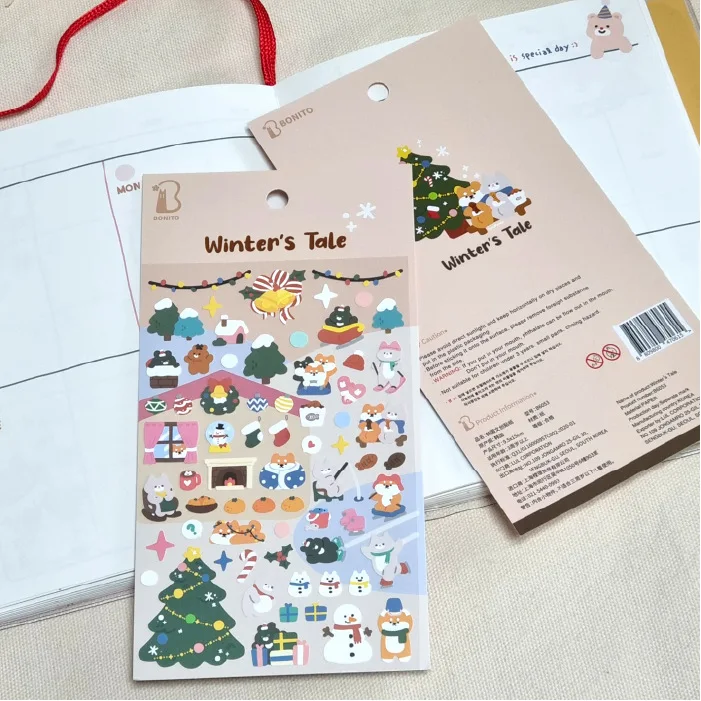 Korean Import Original Bonito Christmas Skiing Animals Paper Stickers Scrapbooking Diy Journal Stationery Sticker Aesthetic Gift