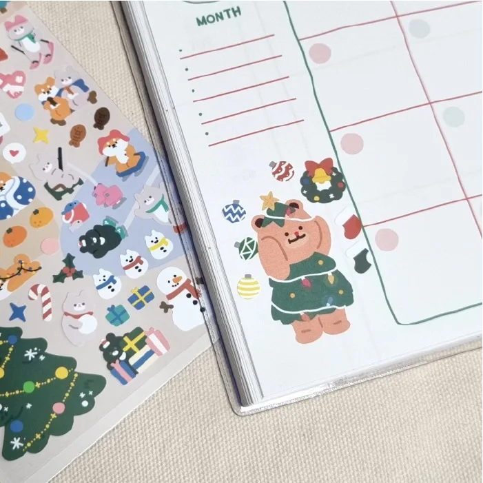 Korean Import Original Bonito Christmas Skiing Animals Paper Stickers Scrapbooking Diy Journal Stationery Sticker Aesthetic Gift