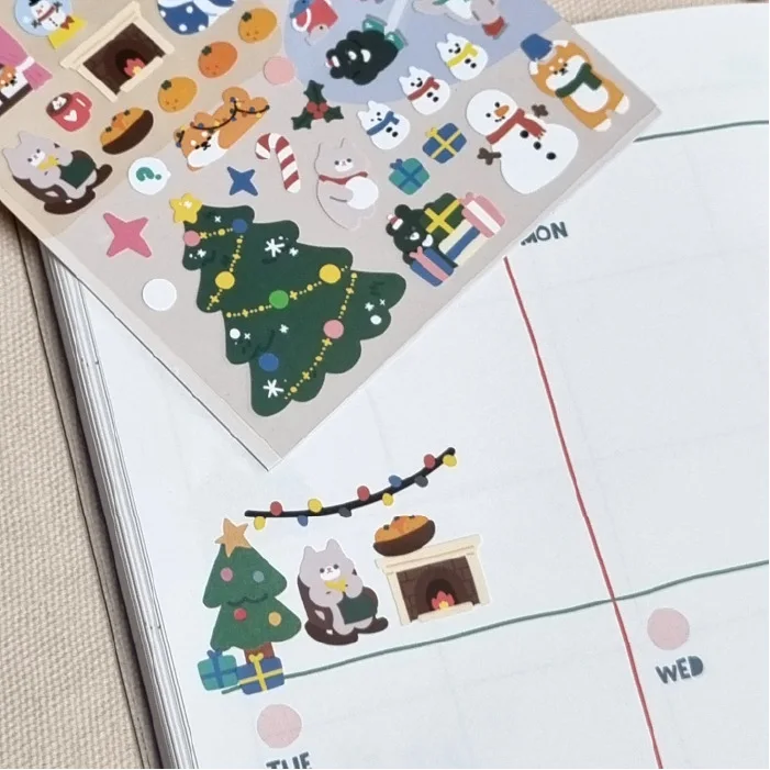 Korean Import Original Bonito Christmas Skiing Animals Paper Stickers Scrapbooking Diy Journal Stationery Sticker Aesthetic Gift