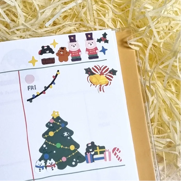 Korean Import Original Bonito Christmas Skiing Animals Paper Stickers Scrapbooking Diy Journal Stationery Sticker Aesthetic Gift