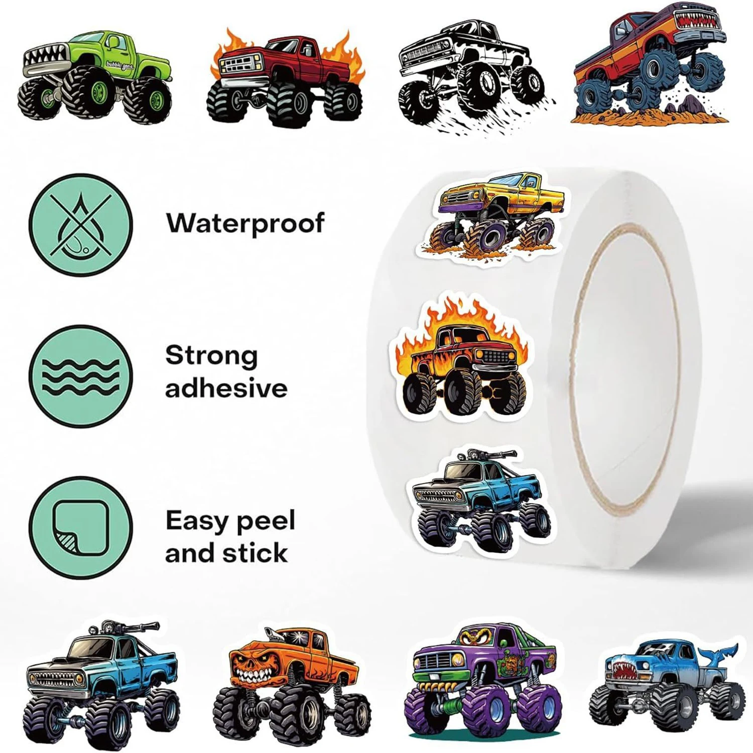 50-500PCS Monster Truck Stickers Cartoon Truck Car Stickers Car Decals 10 Styles Cars