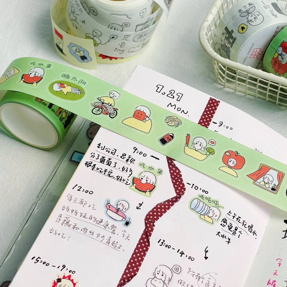 WAKAWAKA Mood Die Cut Sticker Roll Scrapbooking Sticker Cute Emotion Tracker Washi Sticker for Journal Planner 2.5cm