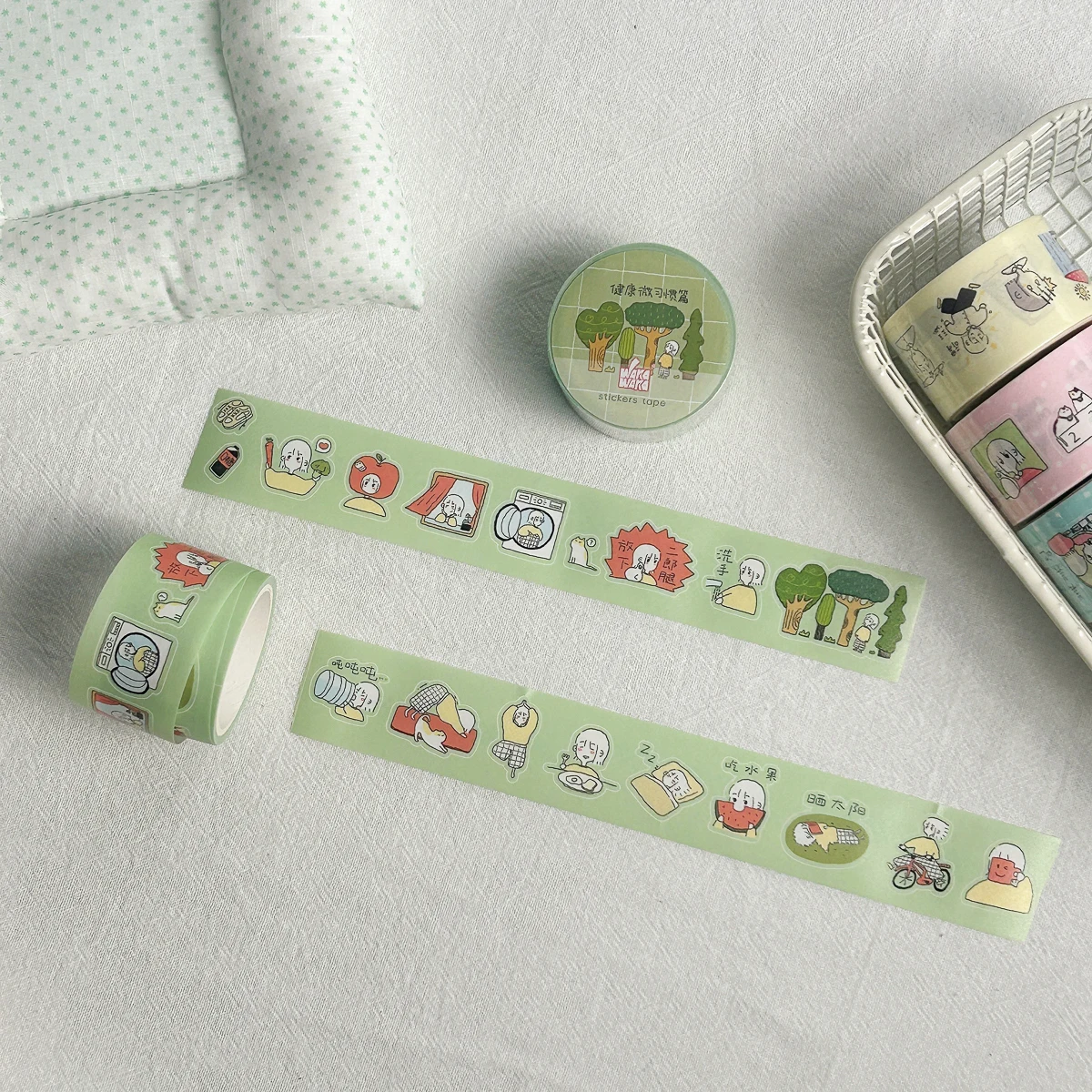 WAKAWAKA Mood Die Cut Sticker Roll Scrapbooking Sticker Cute Emotion Tracker Washi Sticker for Journal Planner 2.5cm
