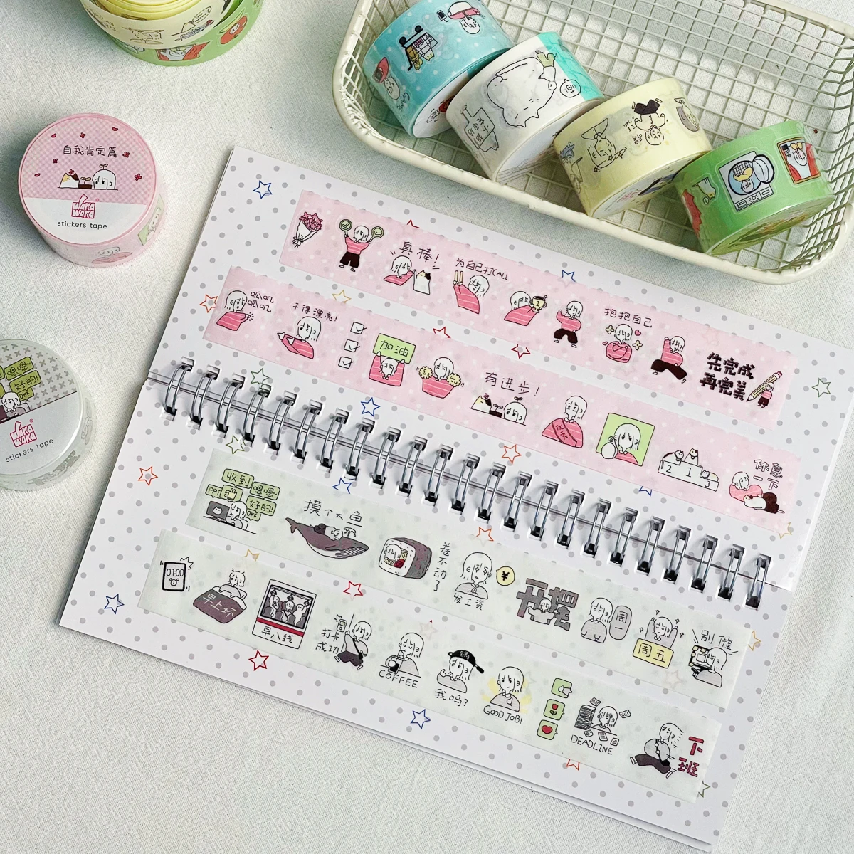 WAKAWAKA Mood Die Cut Sticker Roll Scrapbooking Sticker Cute Emotion Tracker Washi Sticker for Journal Planner 2.5cm