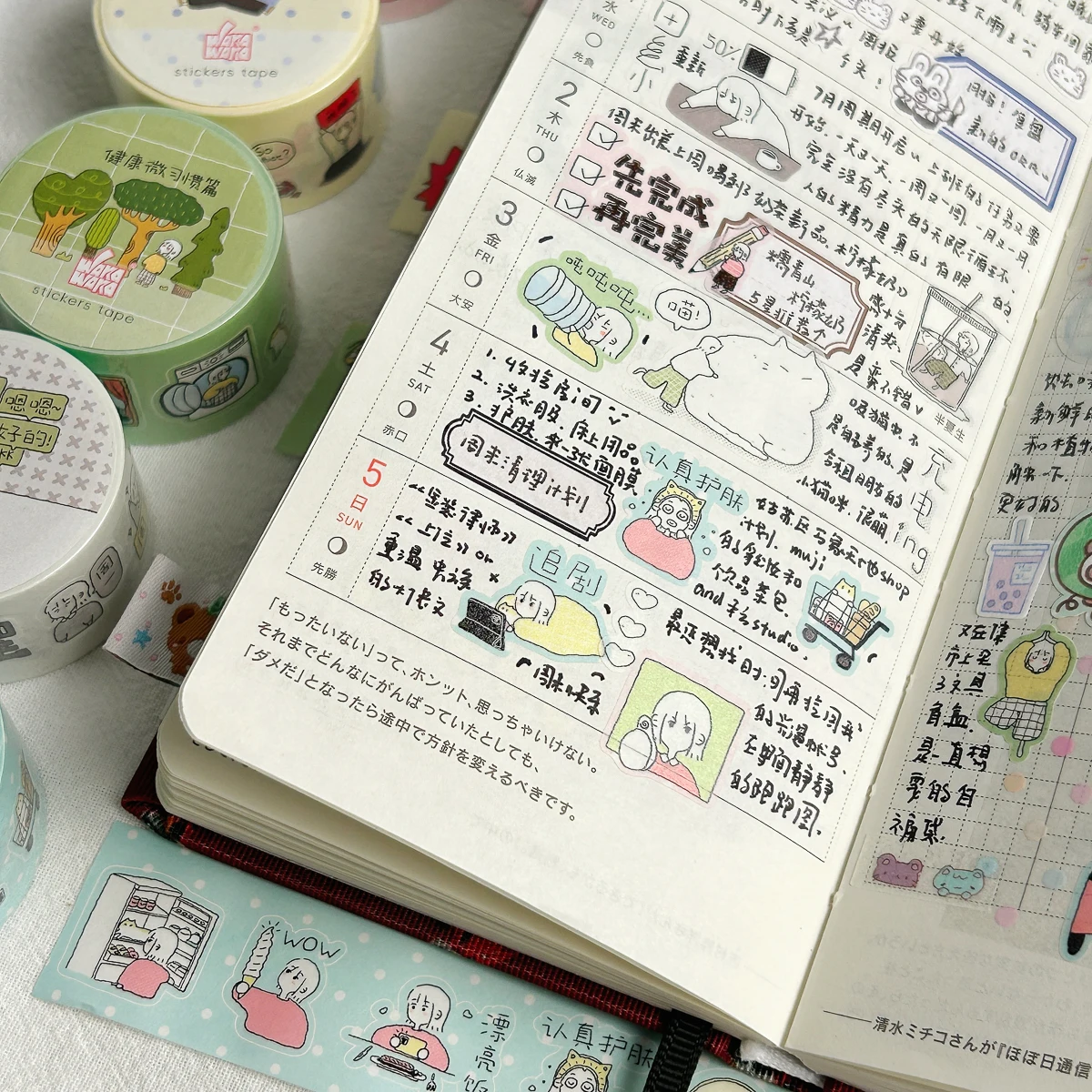 WAKAWAKA Mood Die Cut Sticker Roll Scrapbooking Sticker Cute Emotion Tracker Washi Sticker for Journal Planner 2.5cm