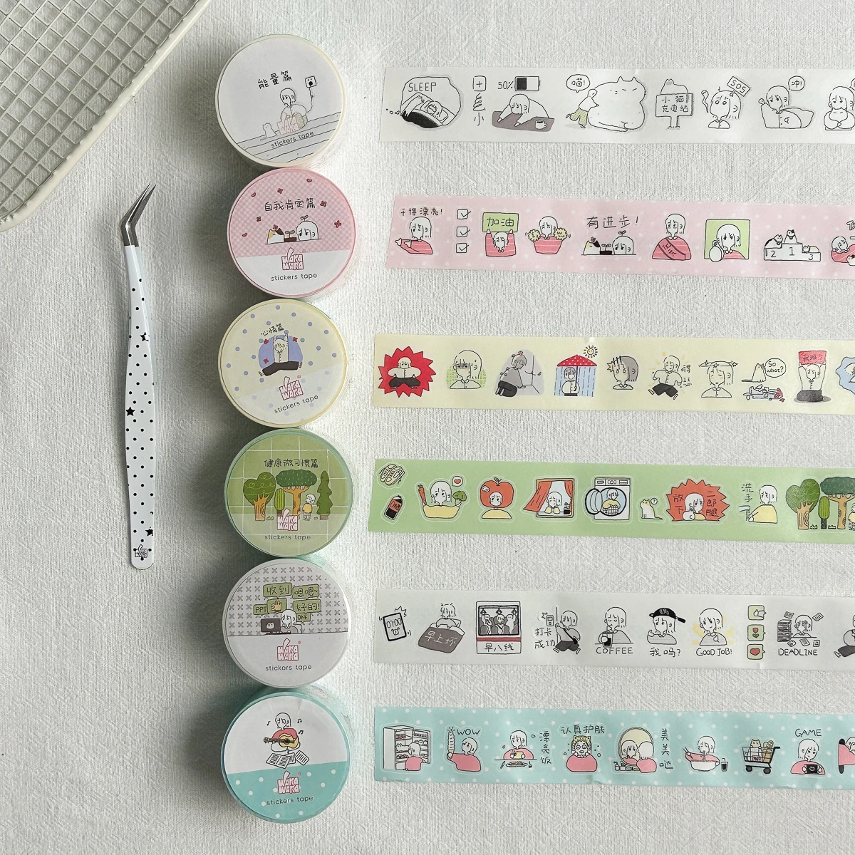 WAKAWAKA Mood Die Cut Sticker Roll Scrapbooking Sticker Cute Emotion Tracker Washi Sticker for Journal Planner 2.5cm