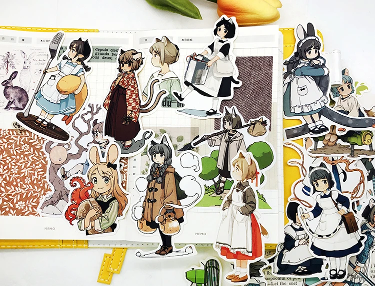 20PCS Girl Animal Stickers Crafts And Scrapbooking Stickers Book Student Label Decorative Sticker DIY Stationery Cute