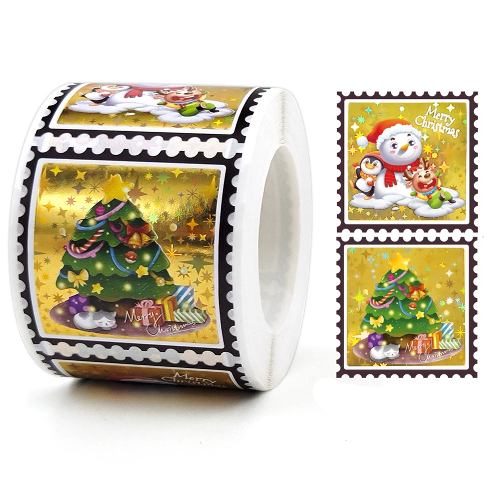 50-300pcs Holographic Stickers Merry Christmas Stickers Seal Labels For DIY Gift Baking Package Envelope Stationery Decor