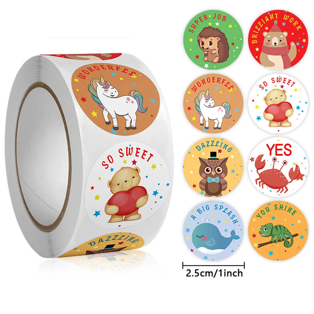 50-500pcs Cute Cartoon Animals Sticker For Kids Encourage Sealing Labels School Teacher Supplies Child Reward Sticker DIY Labels