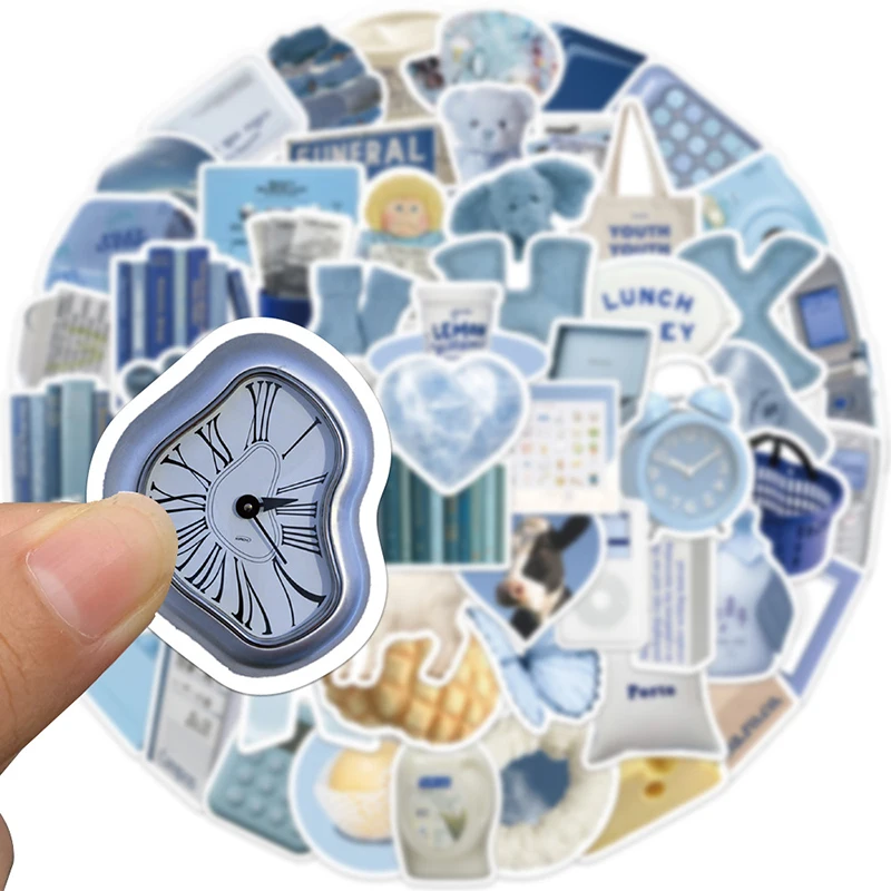 10/30/60PCS Cute Blue INS Sticker Aesthetic Sketchbook PVC Laptop Diary Decoration Scrapbooking School Stationery Supply