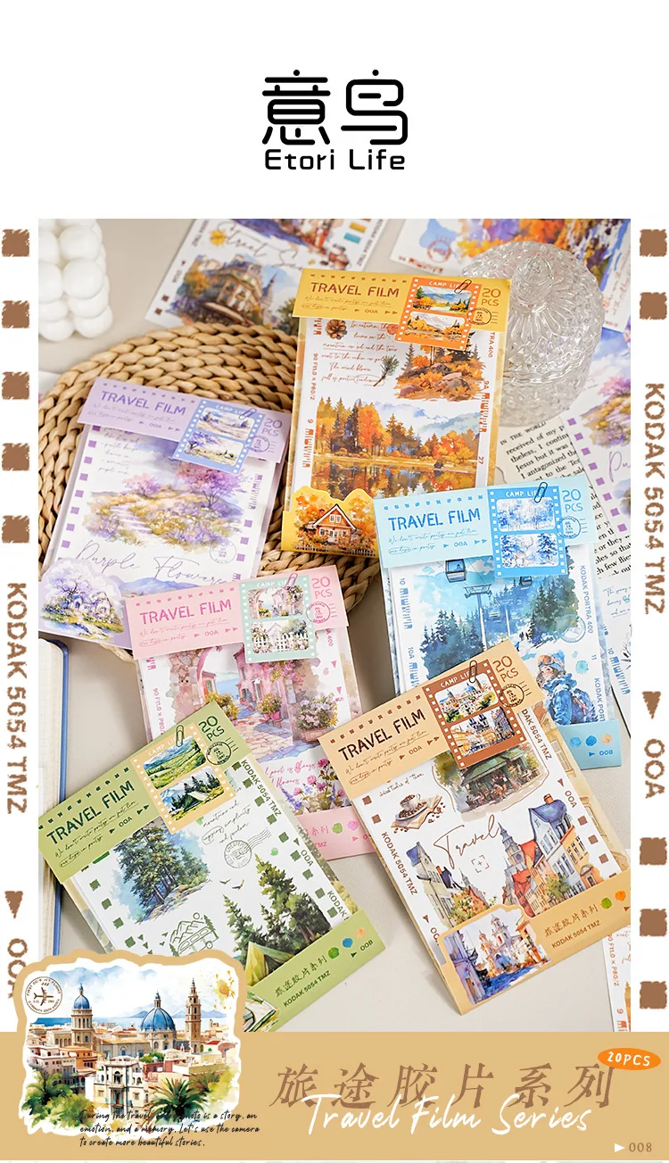 20pcs/1lot kawaii Stationery Stickers Travel Film Diary Planner junk journal Decorative Scrapbooking DIY Craft Stickers
