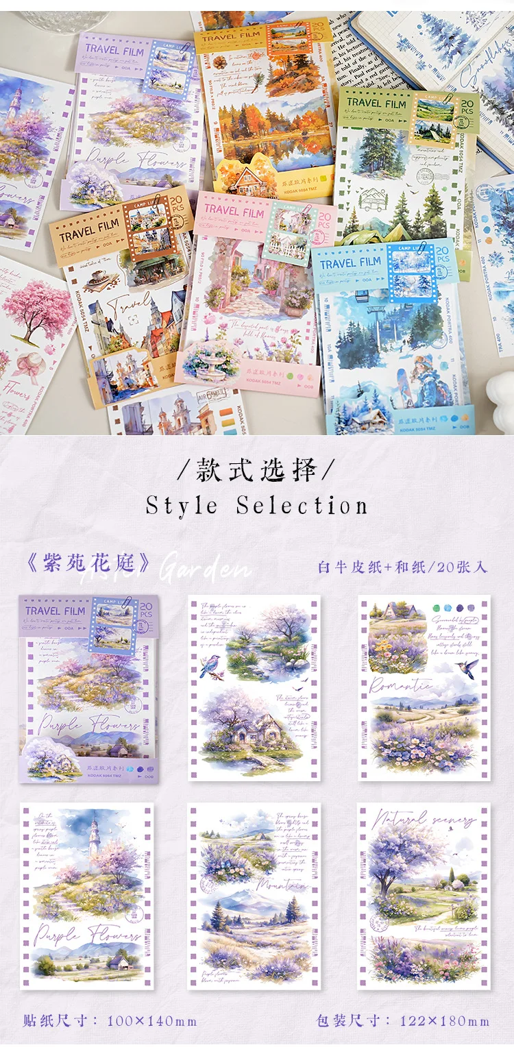 20pcs/1lot kawaii Stationery Stickers Travel Film Diary Planner junk journal Decorative Scrapbooking DIY Craft Stickers