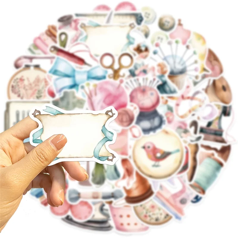 10/30/50PCS Kawaii Pink Sewing PVC Sticker Aesthetic Stationery Decoration Scrapbooking School Supplies