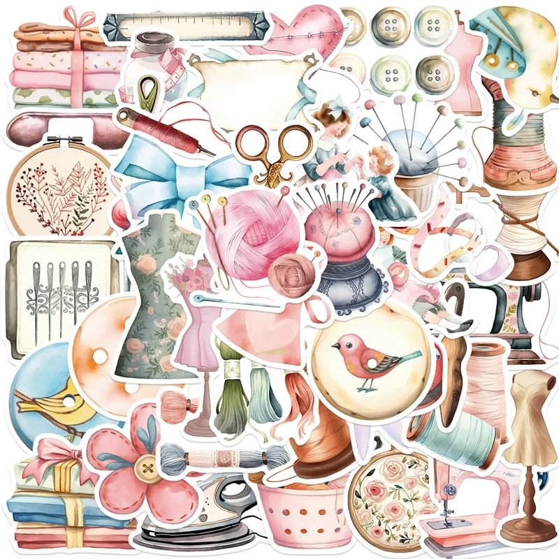 10/30/50PCS Kawaii Pink Sewing PVC Sticker Aesthetic Stationery Decoration Scrapbooking School Supplies