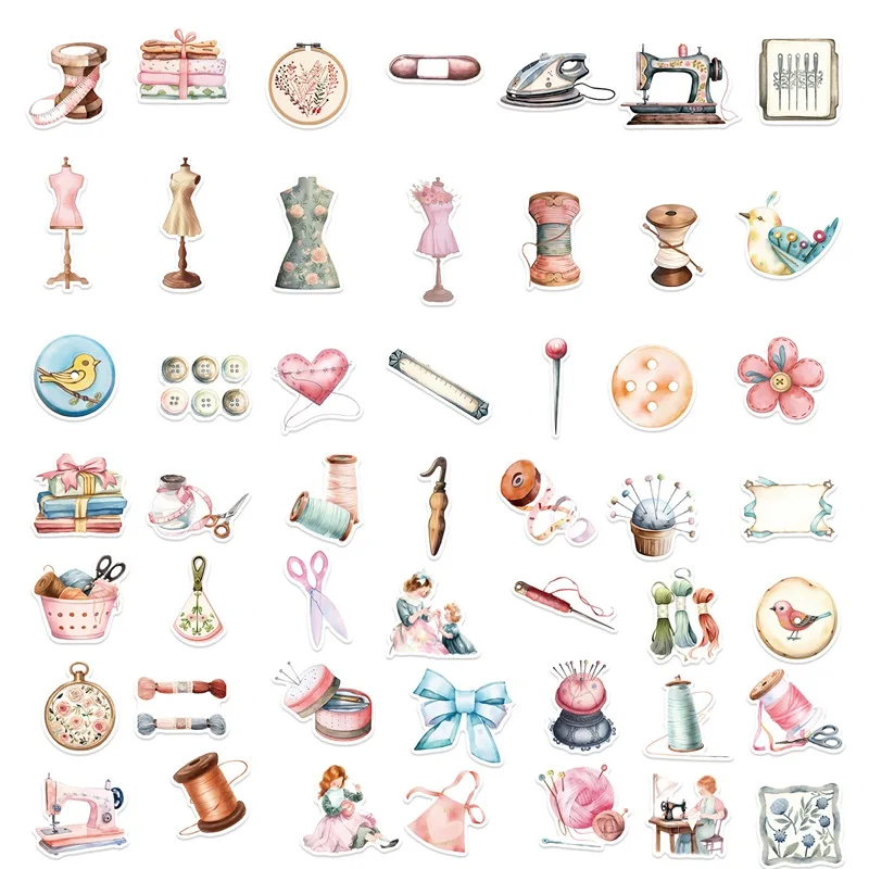 10/30/50PCS Kawaii Pink Sewing PVC Sticker Aesthetic Stationery Decoration Scrapbooking School Supplies