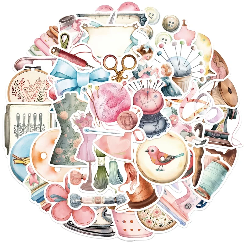 10/30/50PCS Kawaii Pink Sewing PVC Sticker Aesthetic Stationery Decoration Scrapbooking School Supplies