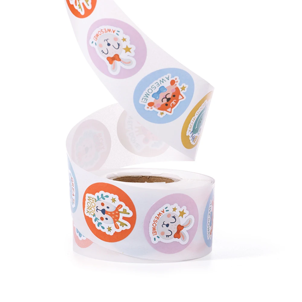 100-500 Pcs 1inch/2.5cm Animal Good Job Cool Stickers Roll for Envelope Praise Reward Student Work Label Stationery Seal Lable