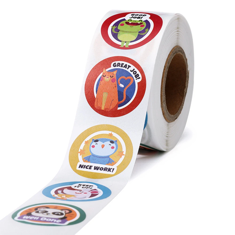 100-500 Pcs 1inch/2.5cm Animal Good Job Cool Stickers Roll for Envelope Praise Reward Student Work Label Stationery Seal Lable
