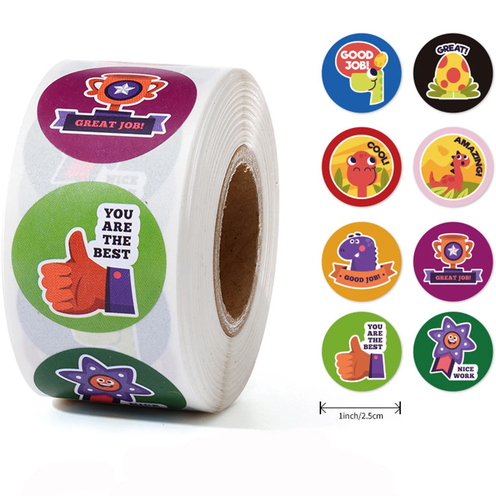 100-500 Pcs 1inch/2.5cm Animal Good Job Cool Stickers Roll for Envelope Praise Reward Student Work Label Stationery Seal Lable