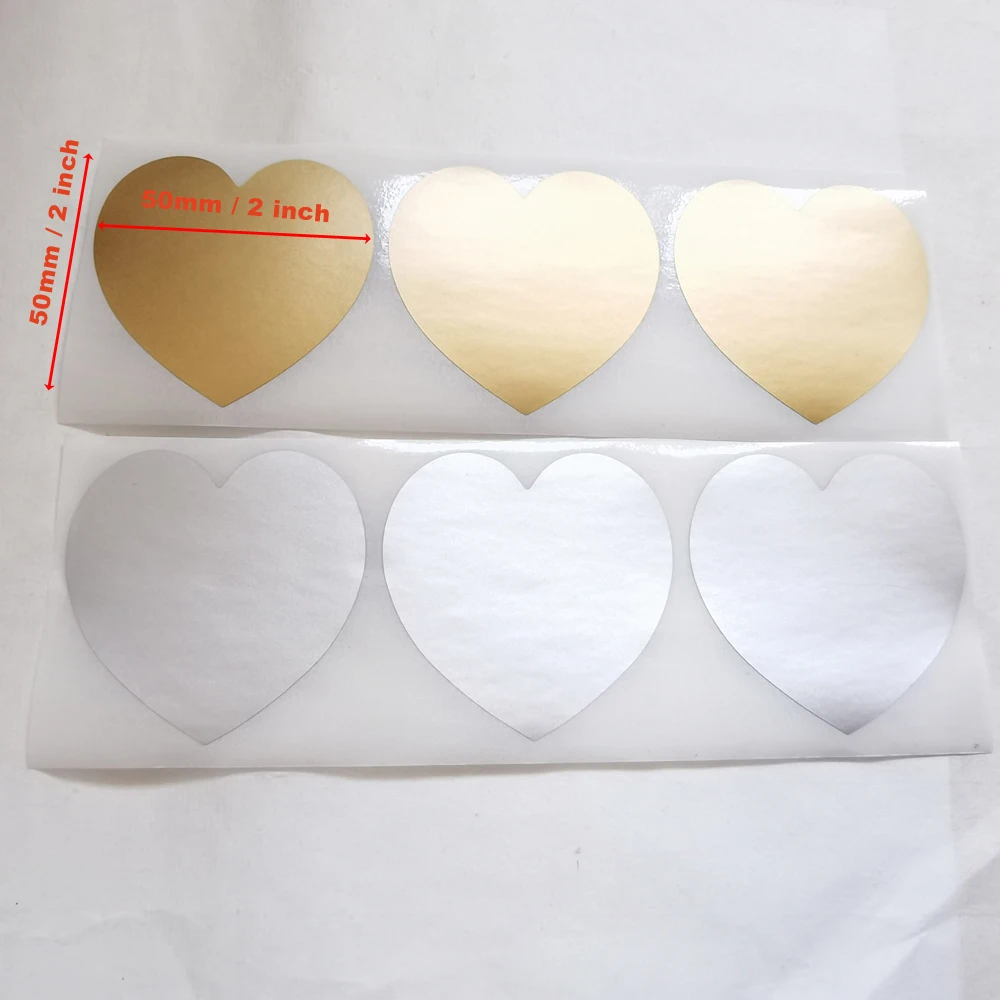 Dropshipping 100PCS 50x50mm 2" Heart Round Golden Scratch Off Sticker Label