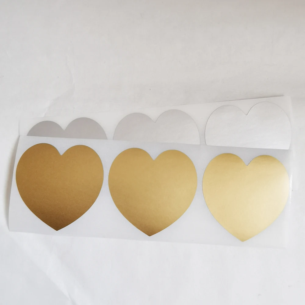 Dropshipping 100PCS 50x50mm 2" Heart Round Golden Scratch Off Sticker Label