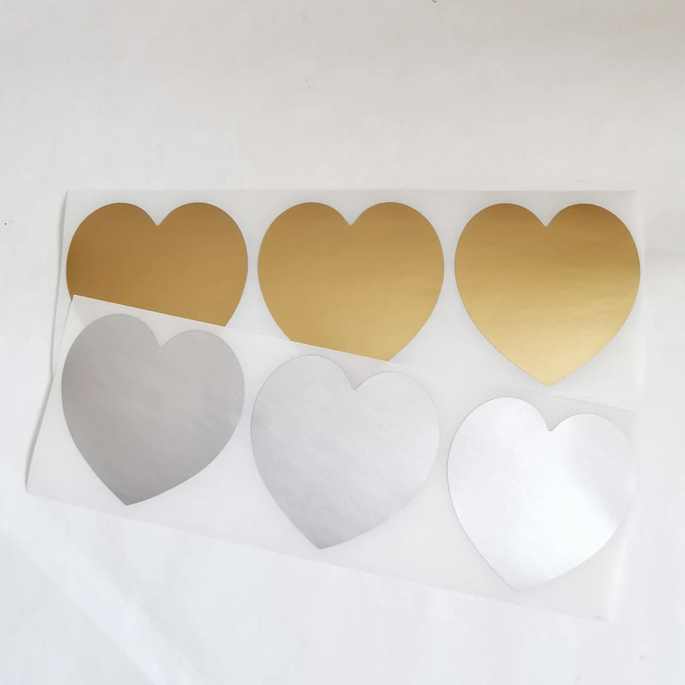 Dropshipping 100PCS 50x50mm 2" Heart Round Golden Scratch Off Sticker Label