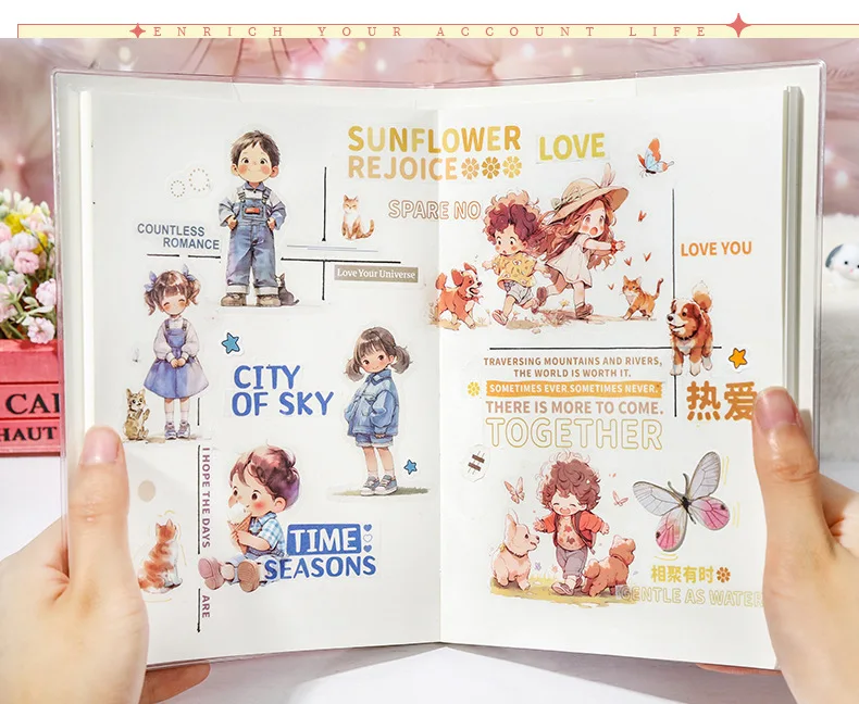 15pcs/1lot Kawaii Scrapbook Sticker Happy Childhood Scrapbooking Supplies Planner Decorative Stationery Sticker