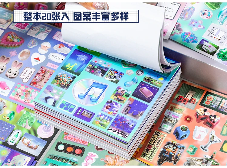 TIANZI Cyberpunk Theme Die-Cut Stickers Book 20/40 Sheets for DIY Decorative Scrapbook Collage Aesthetic Stationery Stickers