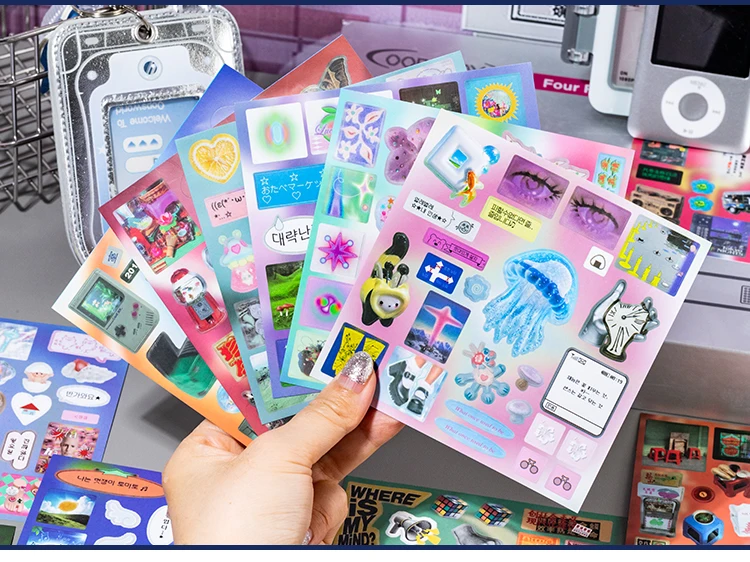 TIANZI Cyberpunk Theme Die-Cut Stickers Book 20/40 Sheets for DIY Decorative Scrapbook Collage Aesthetic Stationery Stickers