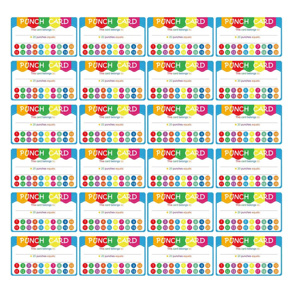 50Pcs Reward Punch Cards Cartoon Design School Incentive Encouragement Cards Classroom Teaching Tools for Kids Motivation