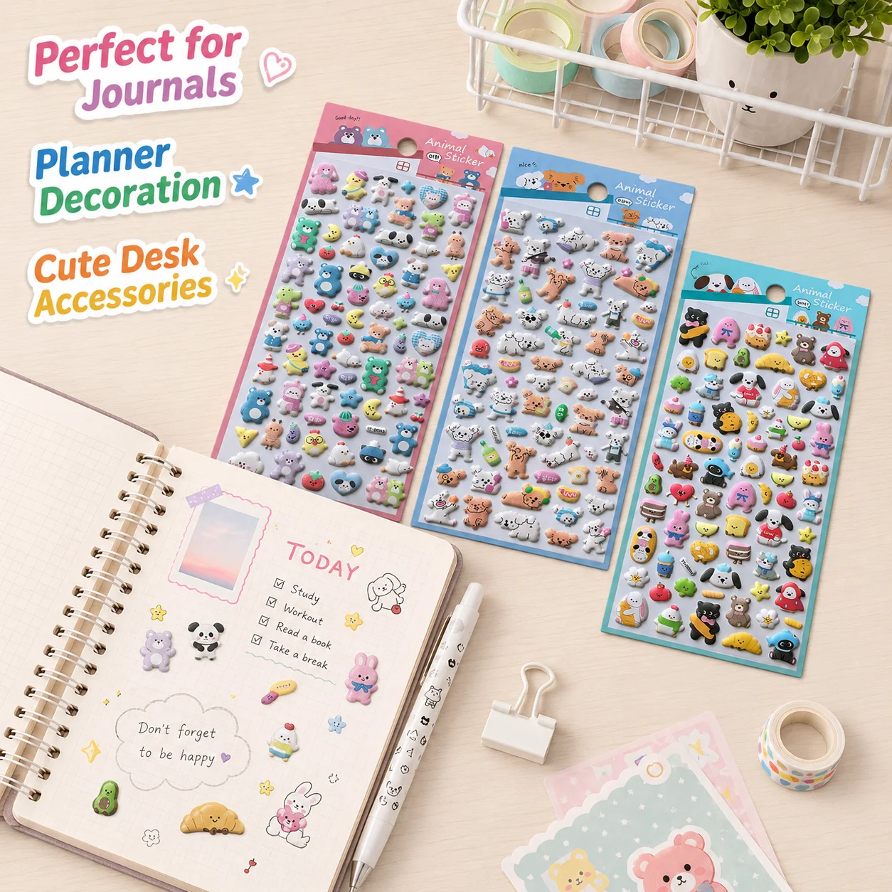 4 pcs Lovely Animals Friend Puppy 3D Puffy Stickers Diy Scrapbooking Journal Sticker Diary Stationery Sticker School Gifts