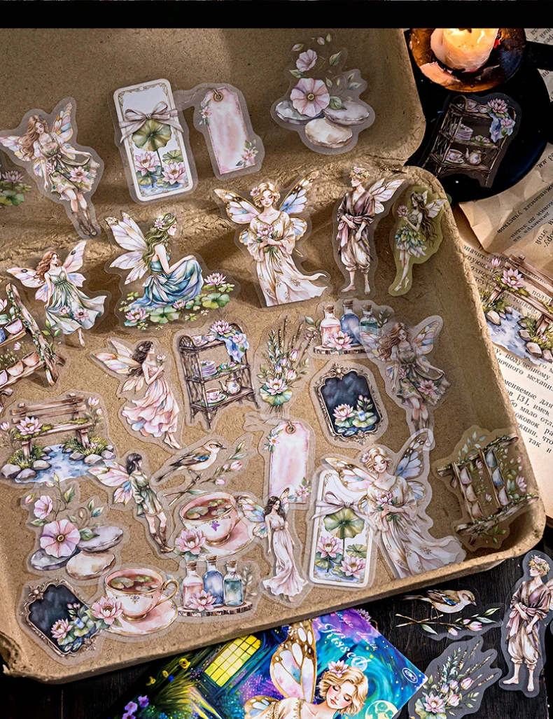 40pcs Kawaii Flower Fairy PET Stickers Creative Collage DIY Handmade Scrapbook Material Aesthetic Stationery Stickers